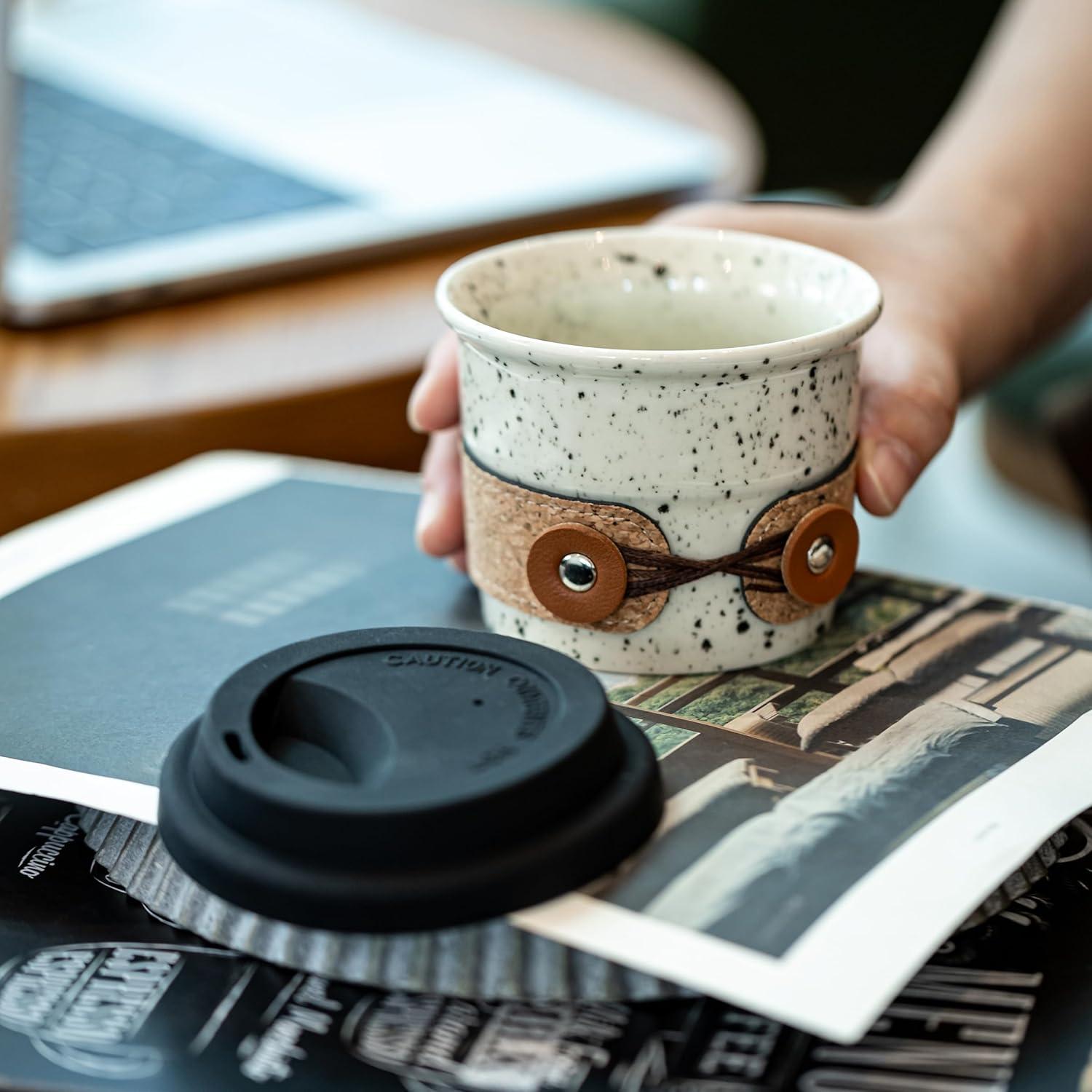 Taza de café de cerámica Cormomu 200ml con tapa a prueba de derrames