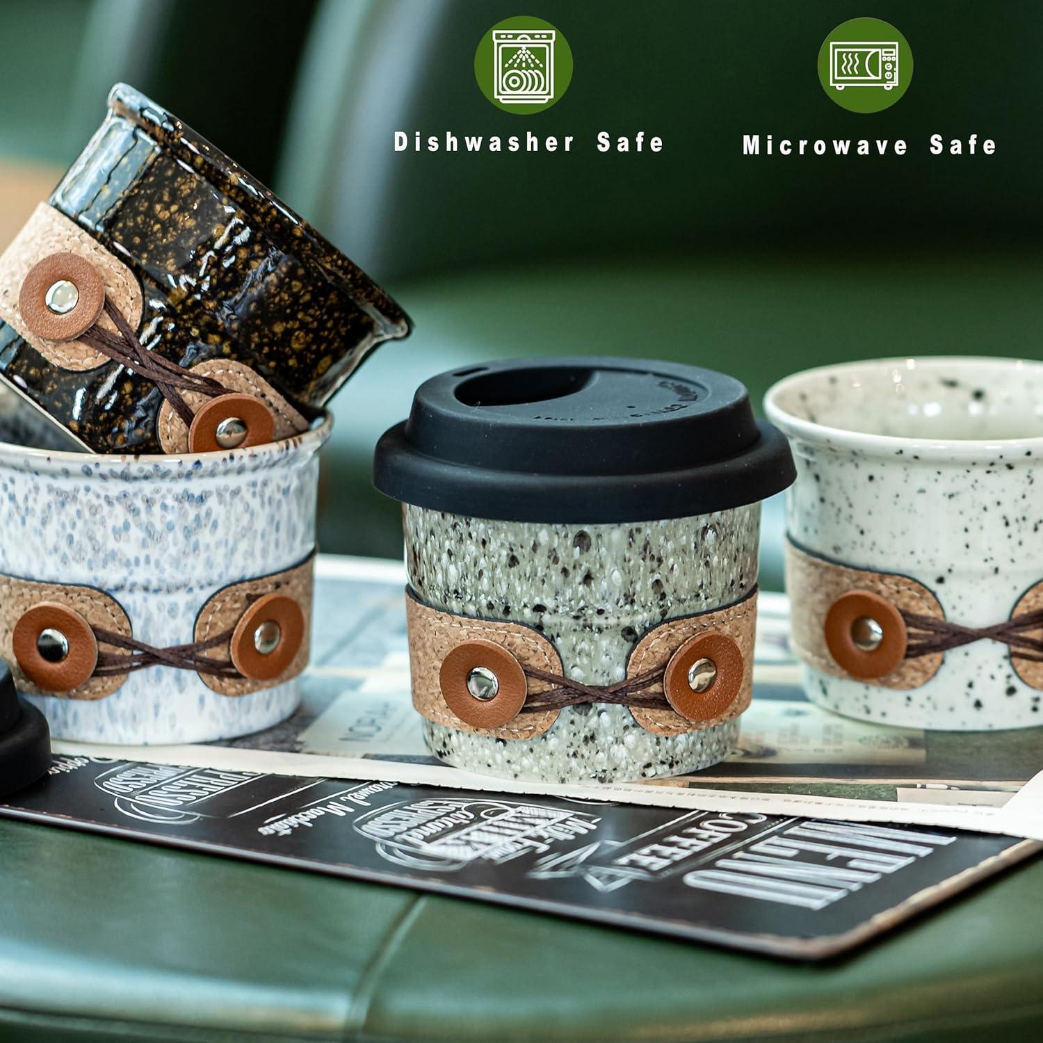 Taza de café de cerámica Cormomu 200ml con tapa a prueba de derrames