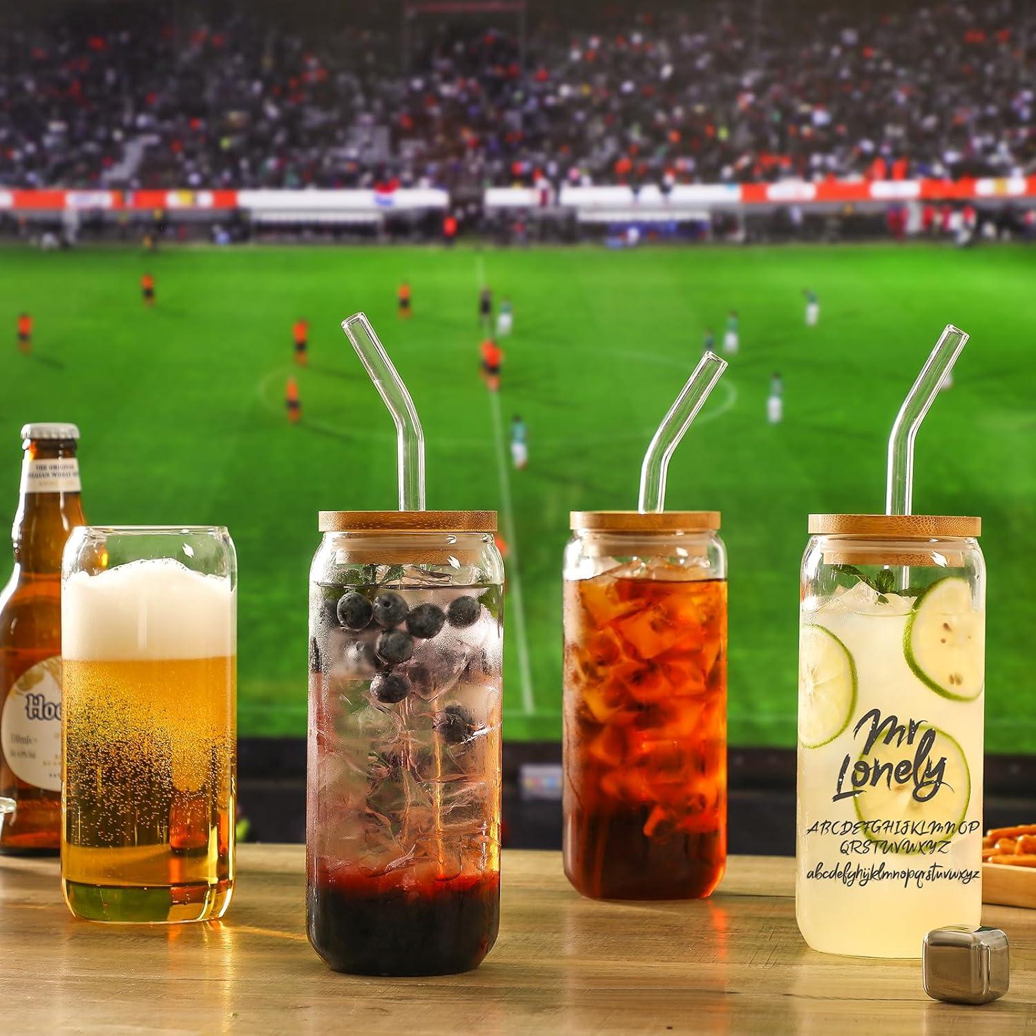 Juego de 2 Vasos de Vidrio VITEVER 20 oz con Tapas de Bambú