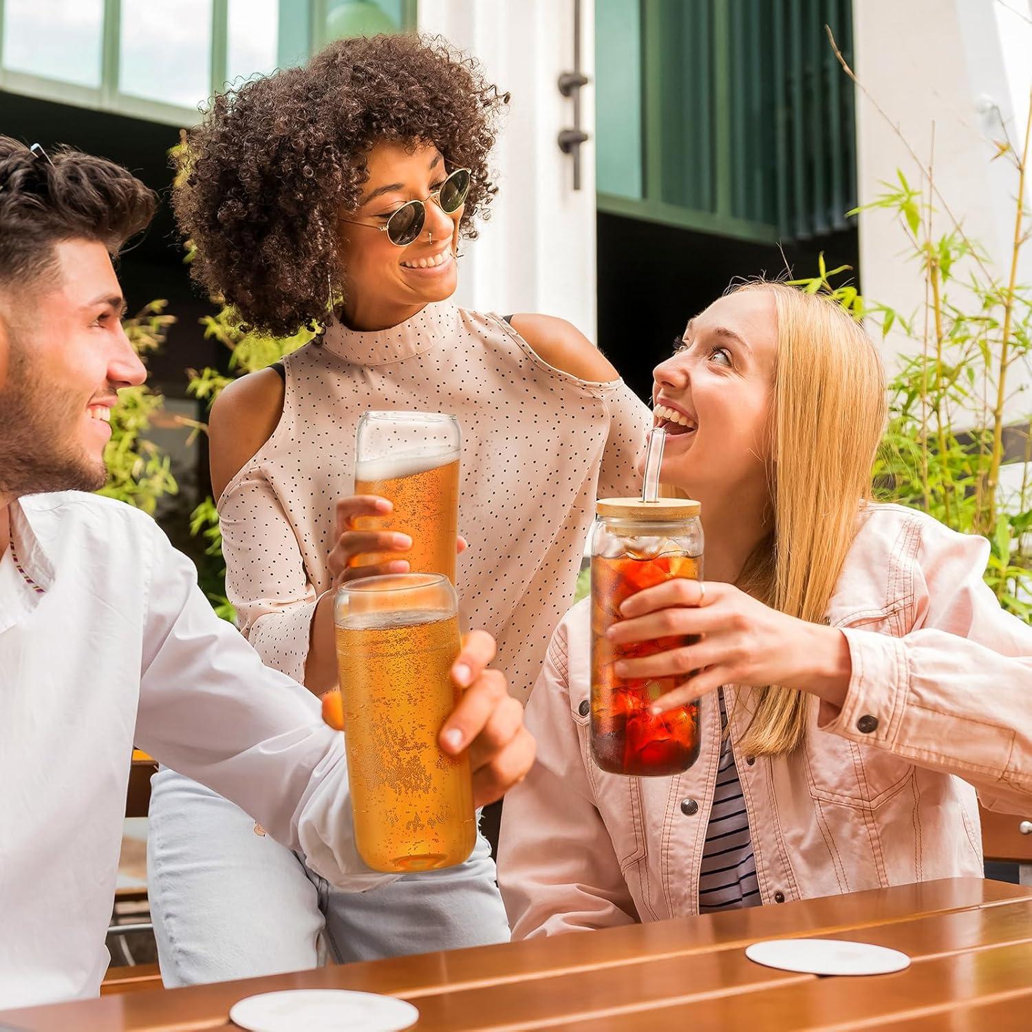 Juego de 2 Vasos de Vidrio VITEVER 20 oz con Tapas de Bambú