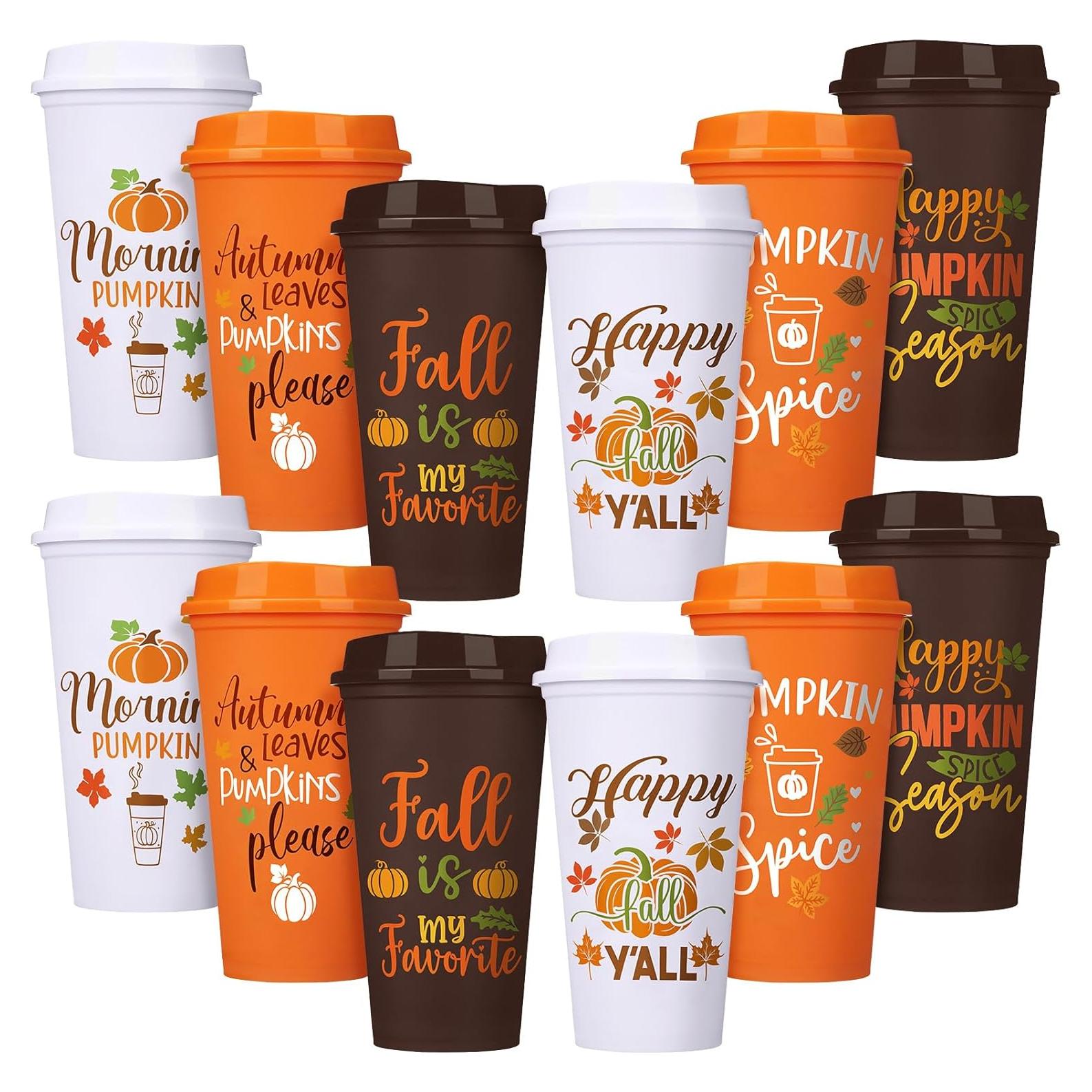 Pack 12 Tazas Reutilizables Pickmesh 0.47 L Otoño con Tapa