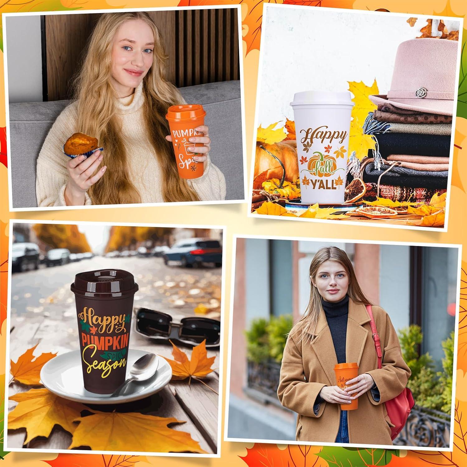 Pack 12 Tazas Reutilizables Pickmesh 0.47 L Otoño con Tapa