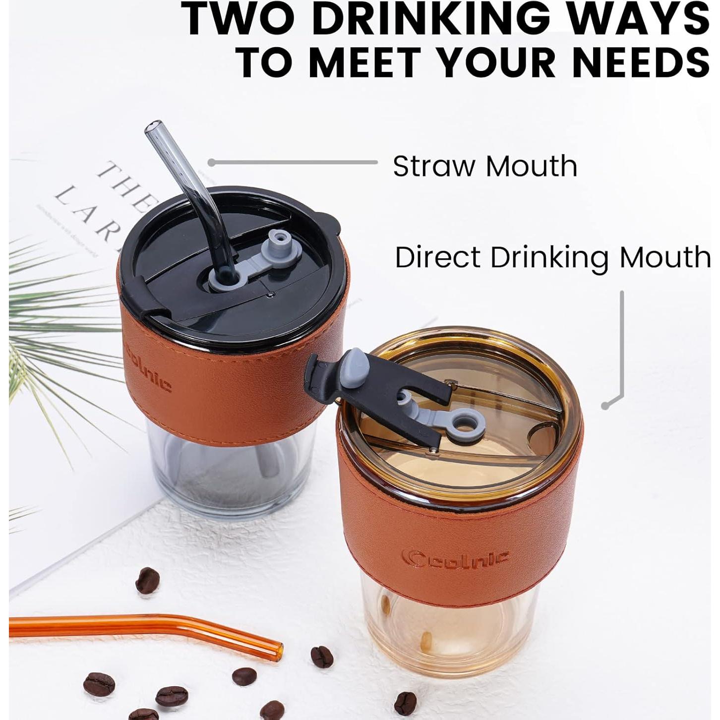 Taza de Vidrio Colnic 450ml con Tapa y Pajitas - Ámbar