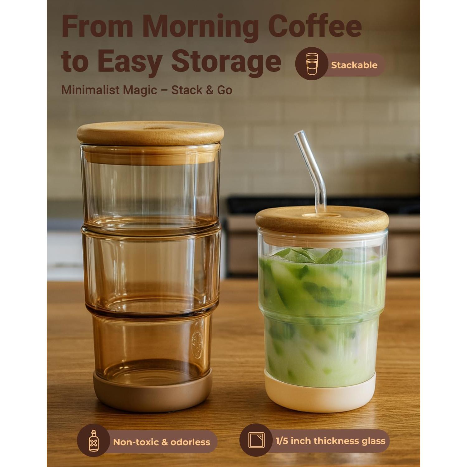 Vasos de Café Helado Zukro 384 ml con Tapa de Bambú - Paquete de 2