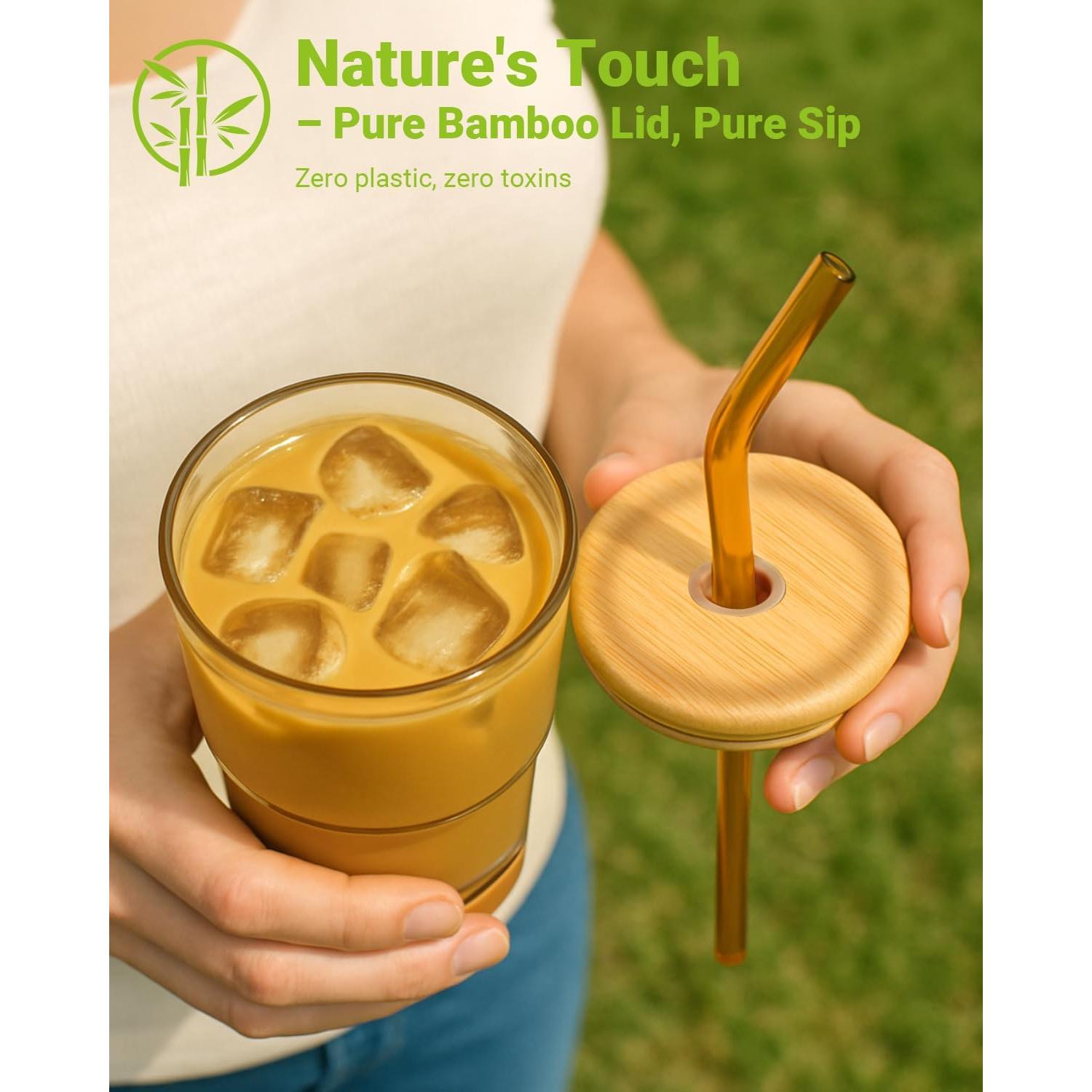 Vasos de Café Helado Zukro 384 ml con Tapa de Bambú - Paquete de 2