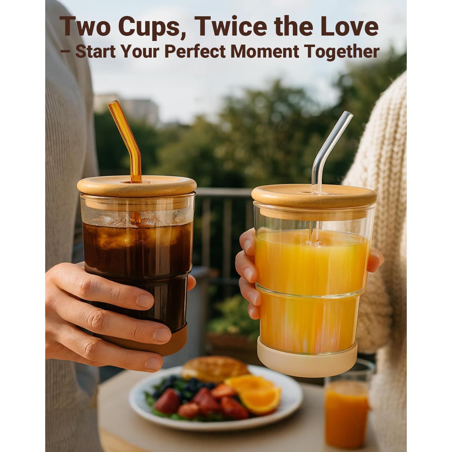 Vasos de Café Helado Zukro 384 ml con Tapa de Bambú - Paquete de 2