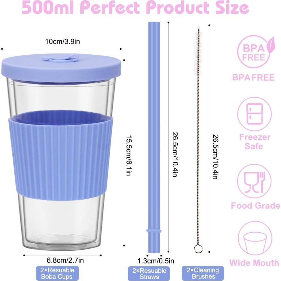 Paquete de 2 Tazas Reutilizables UHAPEER 500ml Aisladas