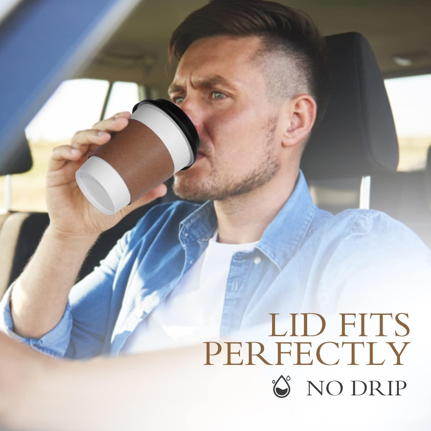 Vasos de Papel Desechables Ginkgo 100 Unidades 12 oz con Tapas