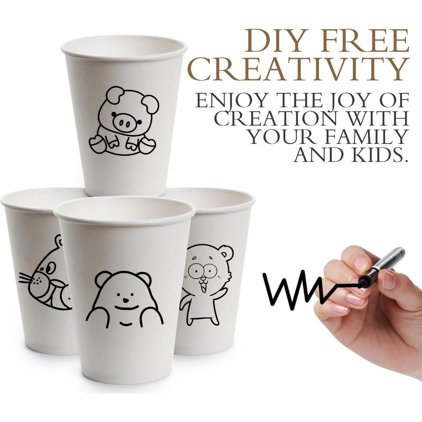 Vasos de Papel Desechables Ginkgo 100 Unidades 12 oz con Tapas