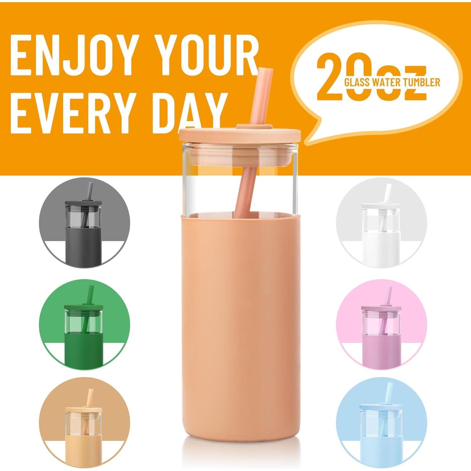 Vaso de Vidrio de Borosilicato 20 oz Tronco Rosa con Tapa