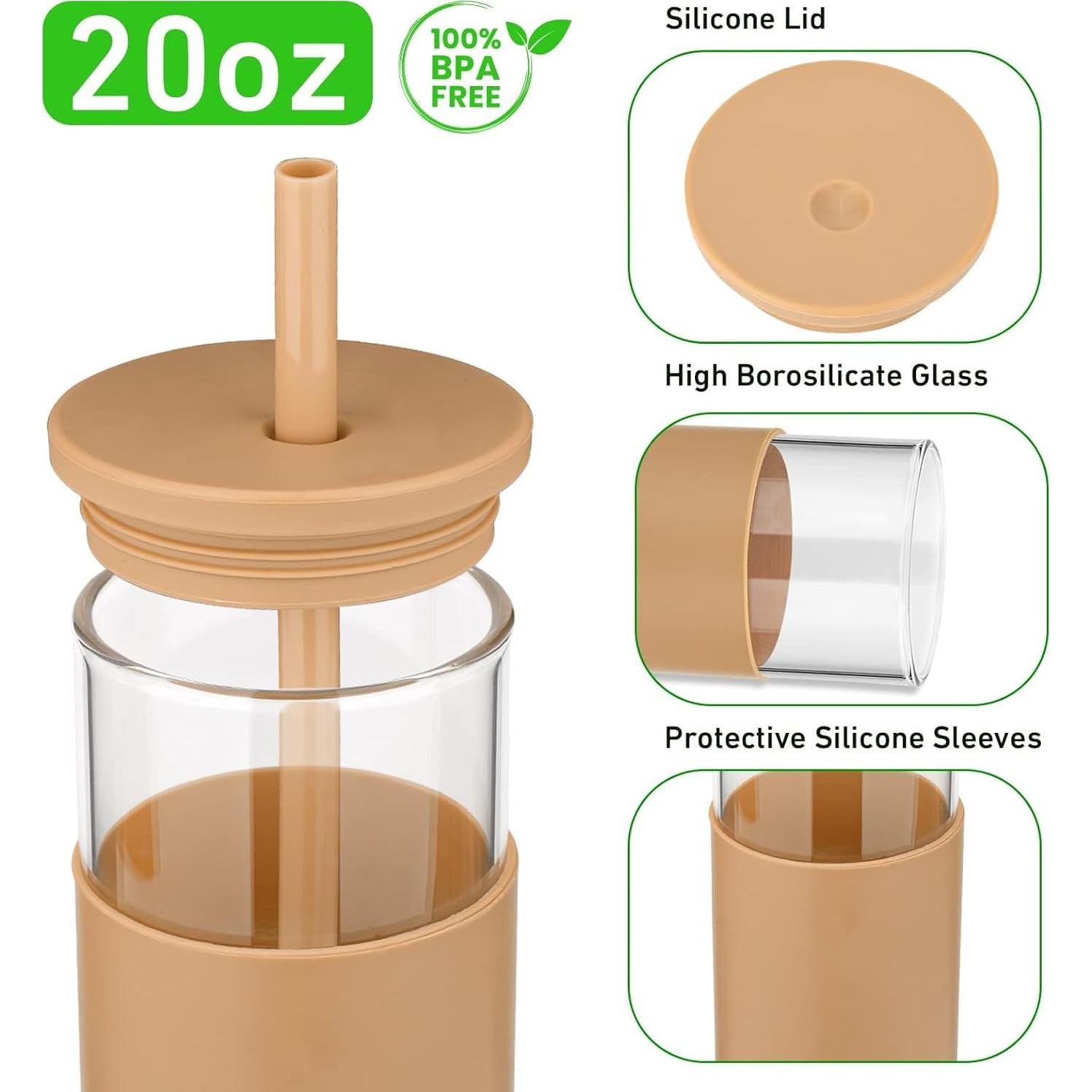 Vaso de Vidrio de Borosilicato 20 oz Tronco Rosa con Tapa