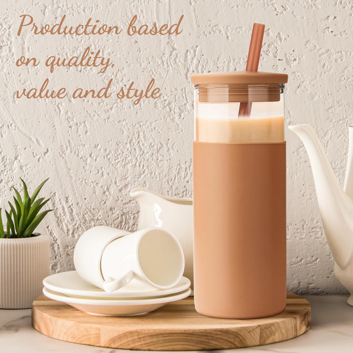 Vaso de Vidrio de Borosilicato 20 oz Tronco Rosa con Tapa