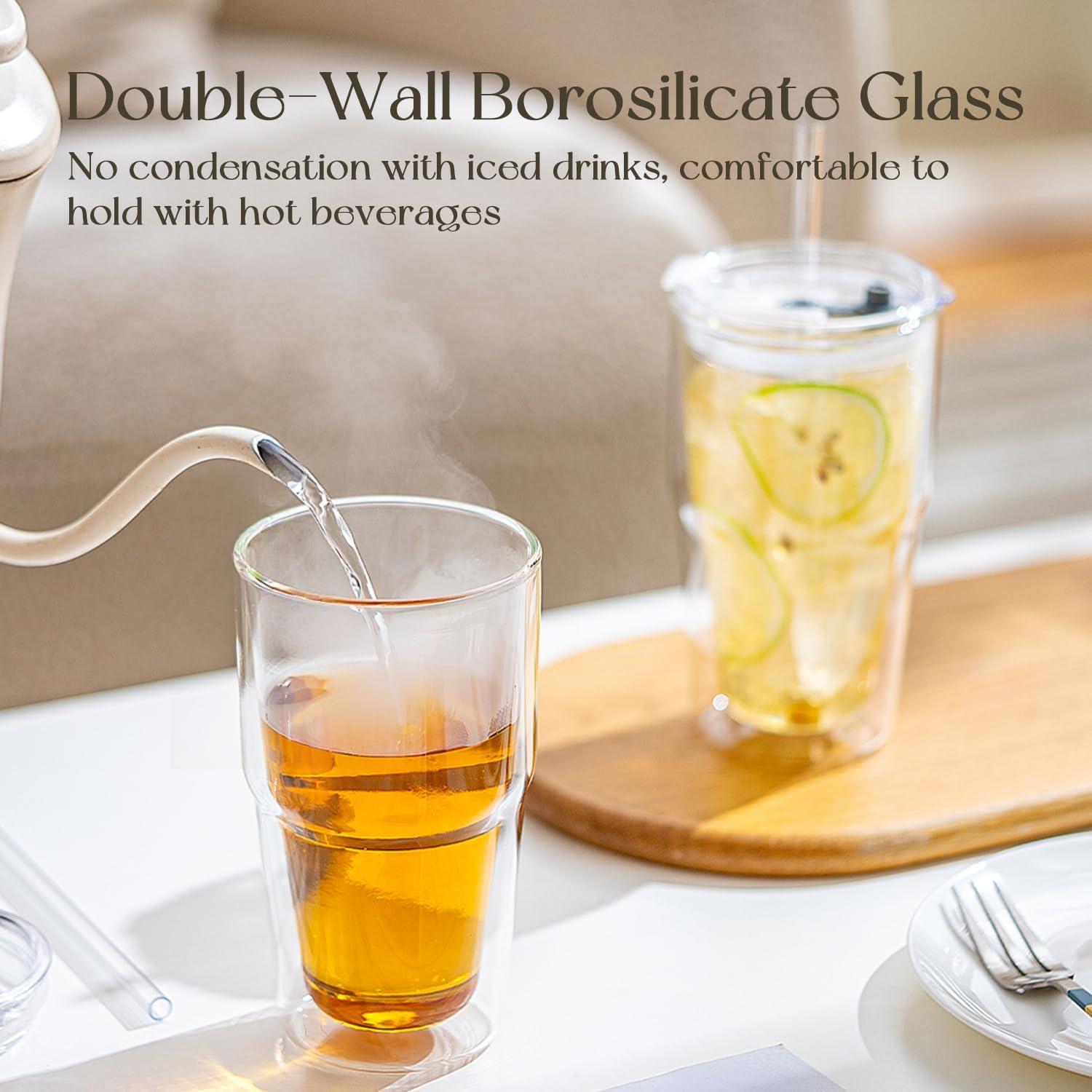 Vasos de Vidrio Borosilicato Doble Pared KEMORELA 473ml 2PCS