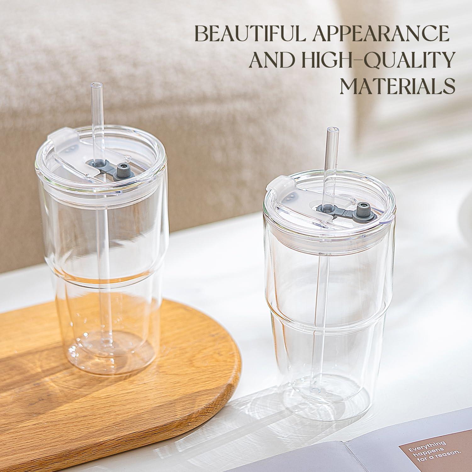 Vasos de Vidrio Borosilicato Doble Pared KEMORELA 473ml 2PCS