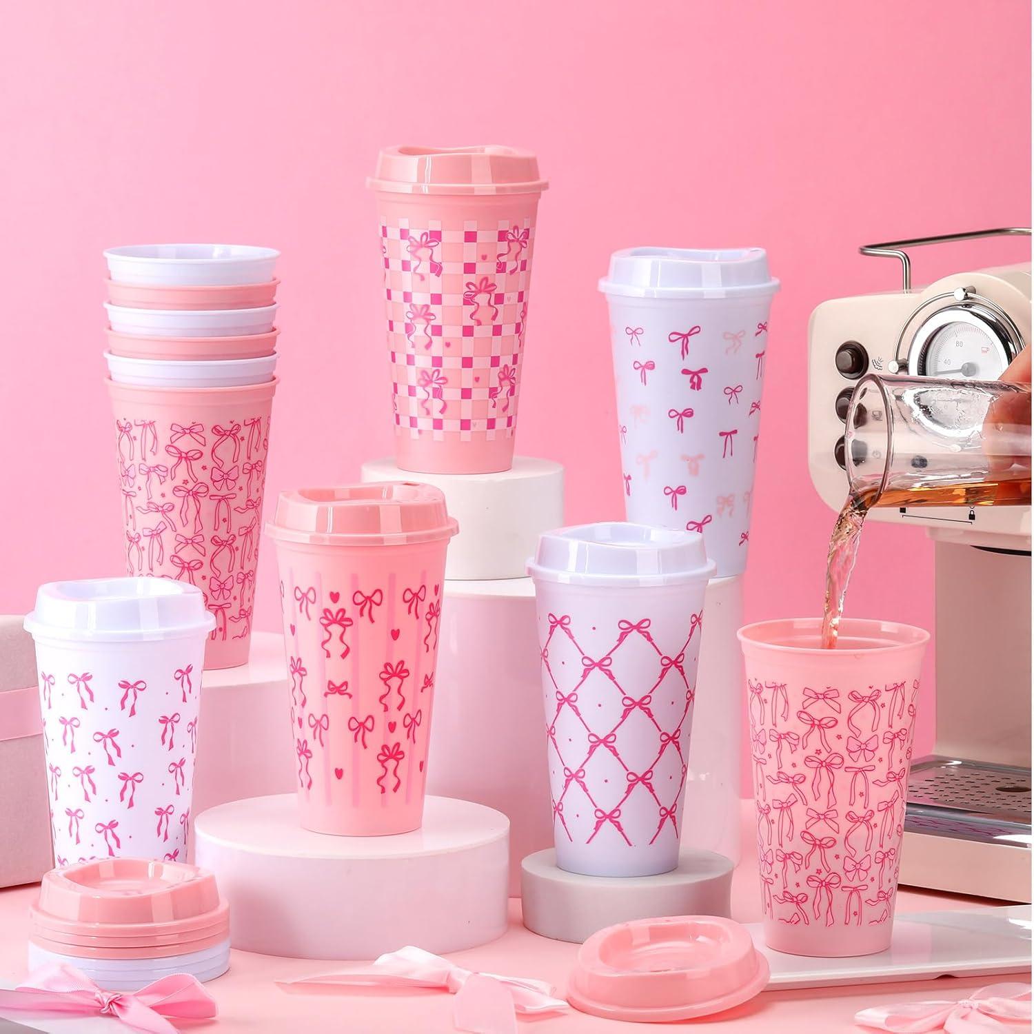 Tazas de Café Reutilizables Skylety 12 Pcs 0.47 L Lazo Rosa