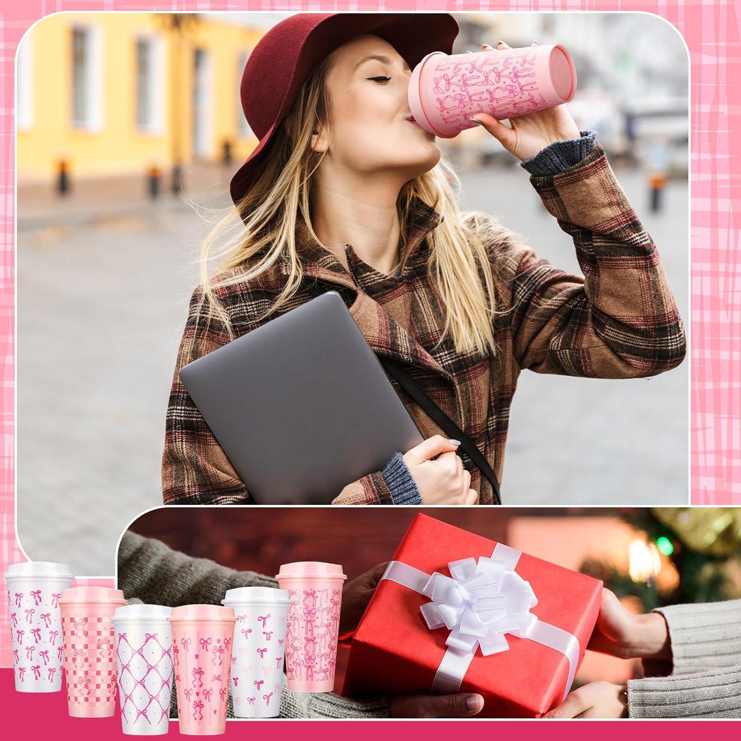 Tazas de Café Reutilizables Skylety 12 Pcs 0.47 L Lazo Rosa