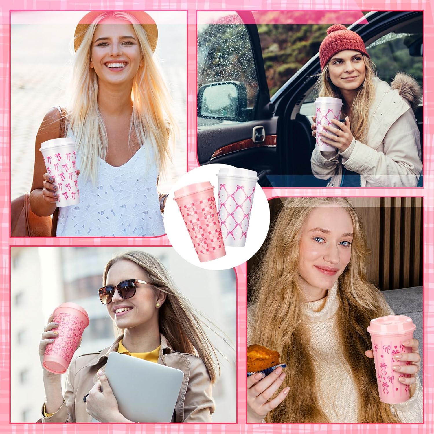 Tazas de Café Reutilizables Skylety 12 Pcs 0.47 L Lazo Rosa