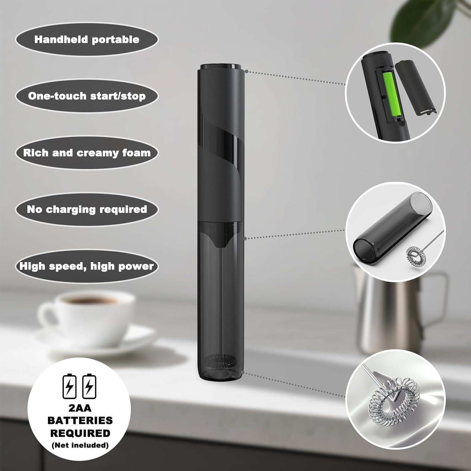 Espumador de Leche DENENTT NPQ con Tapa - 108.9g, Silencioso