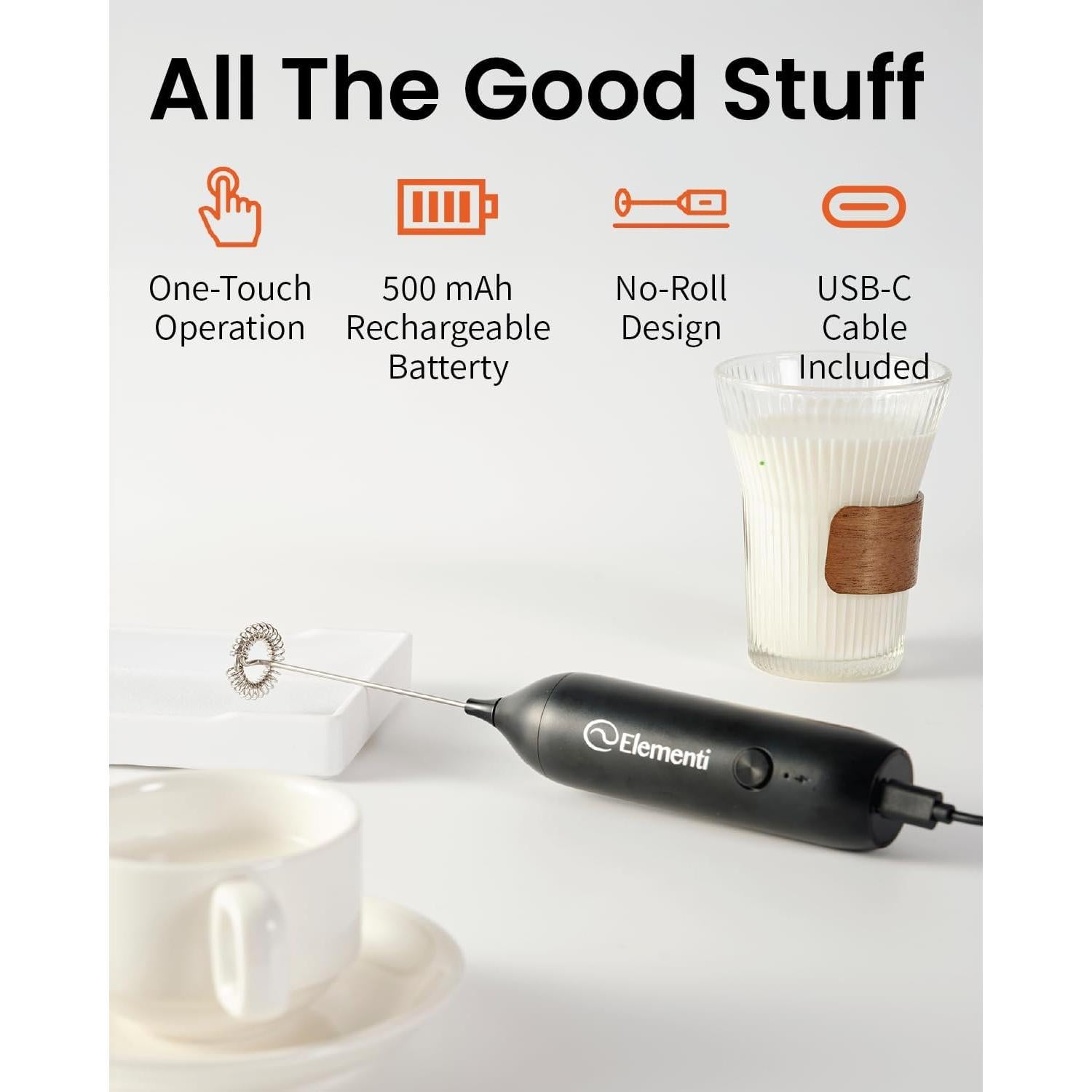 Espumador de Leche Recargable Elementi MFR-PRNT - Negro