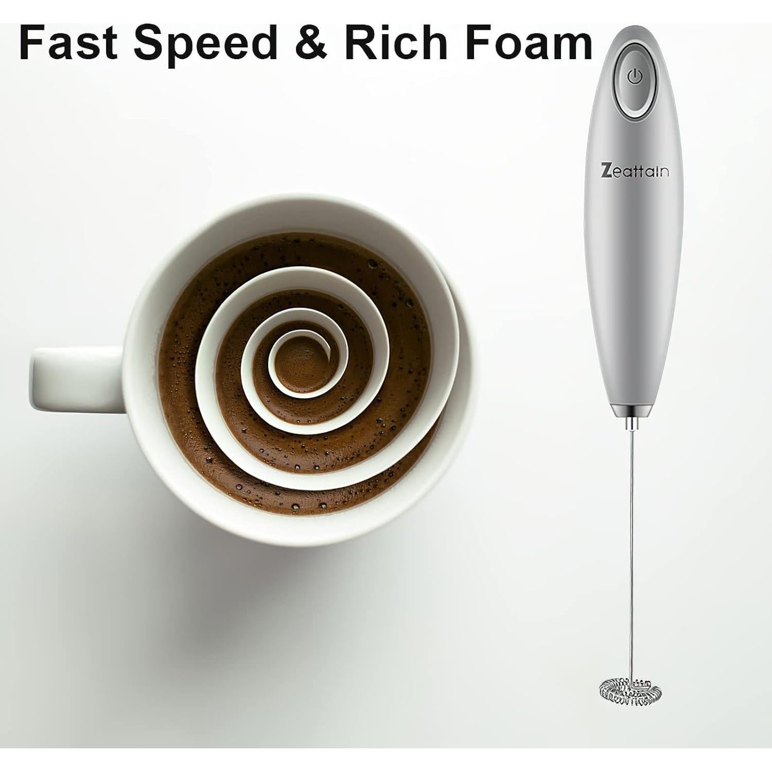 Batidor de Leche Eléctrico Portátil Zeattain - Acero Inoxidable