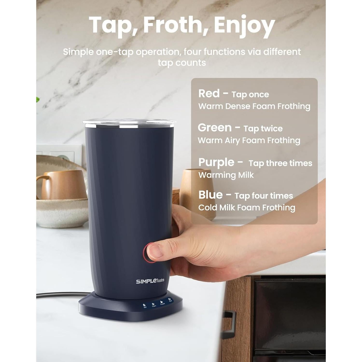 Espumador de Leche Eléctrico SIMPLETASTE 4-en-1 Azul 240ml