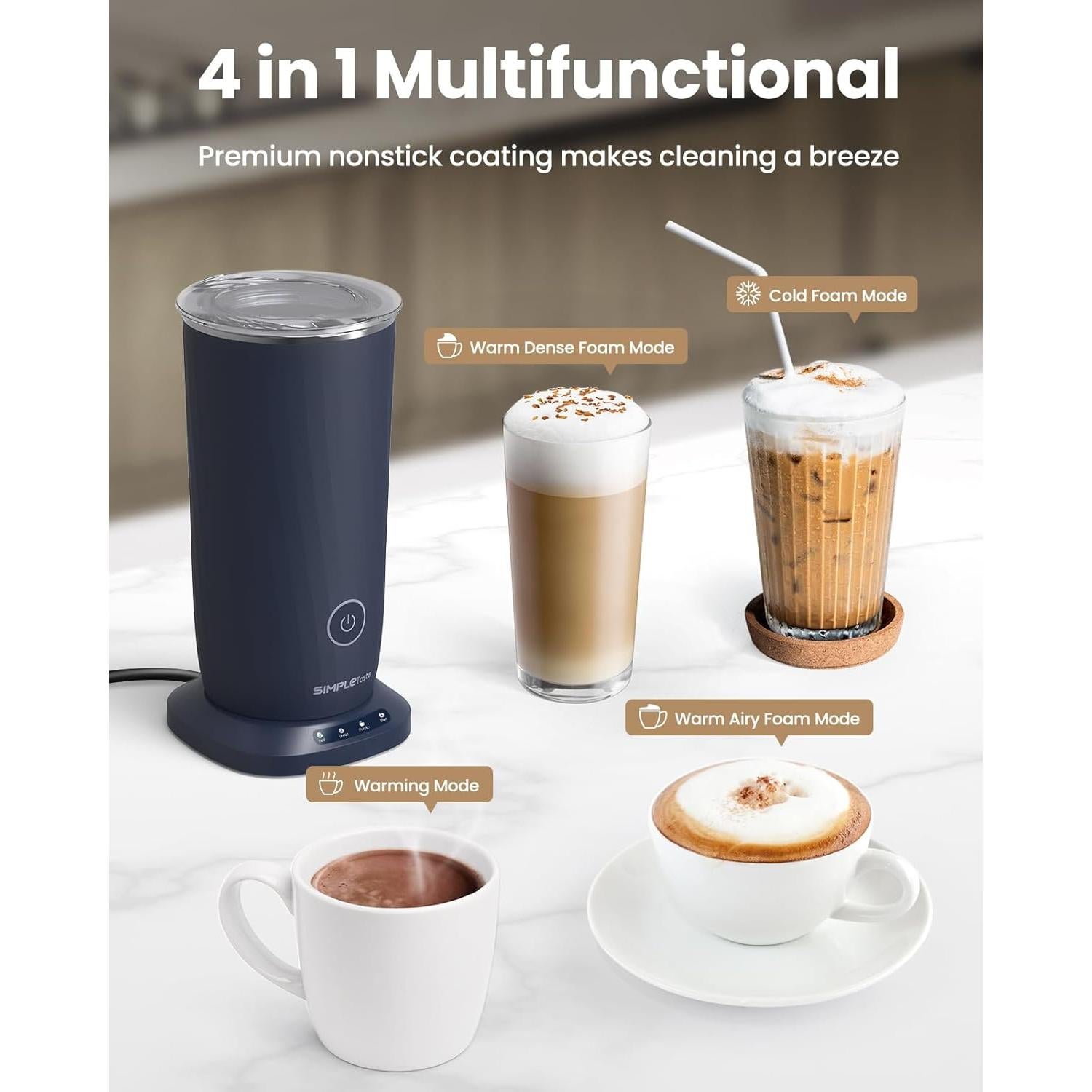 Espumador de Leche Eléctrico SIMPLETASTE 4-en-1 Azul 240ml