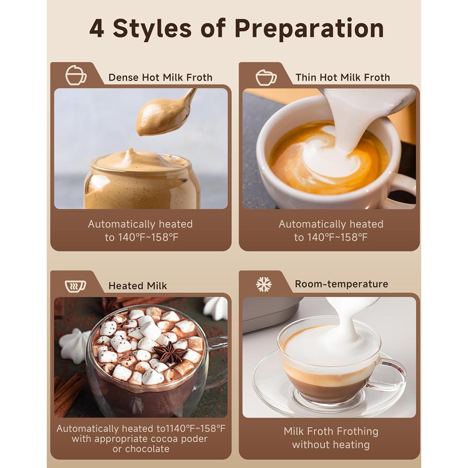 Espumador de Leche Eléctrico AMZCHEF MMF-827 4 en 1 Negro