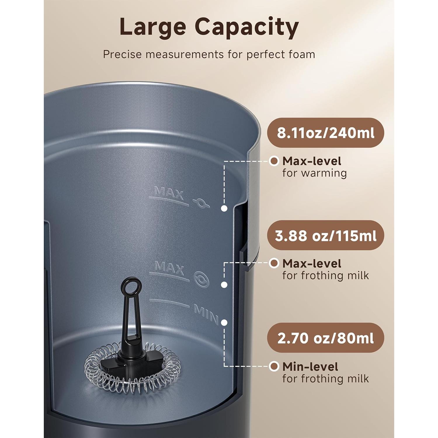 Espumador de Leche Eléctrico AMZCHEF MMF-827 4 en 1 Negro