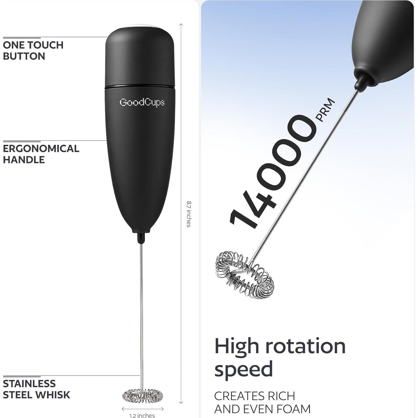 Espumador de Leche GoodCups Negro - Batidor Eléctrico Portátil