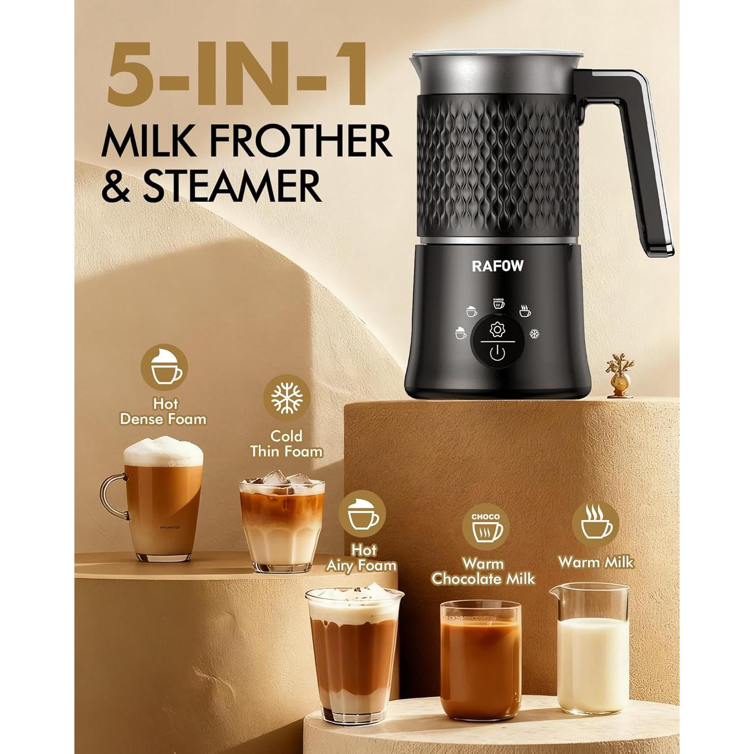 Espumador de Leche Eléctrico Rafow 350ml 5 en 1 Automático