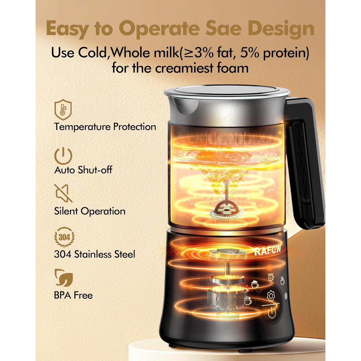 Espumador de Leche Eléctrico Rafow 350ml 5 en 1 Automático
