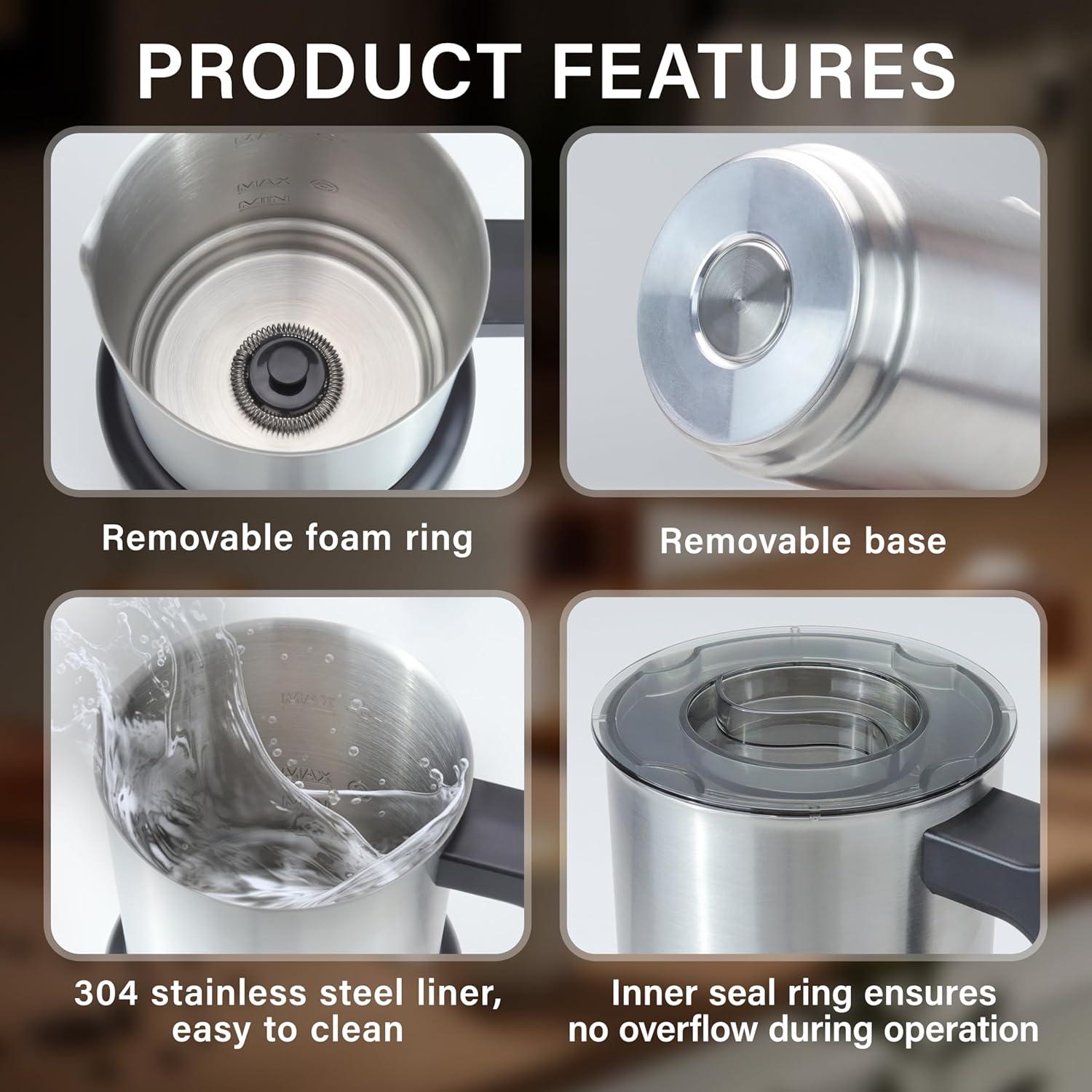 Espumador de Leche Eléctrico REVOTRA 500ml 4-en-1 Acero Inoxidable