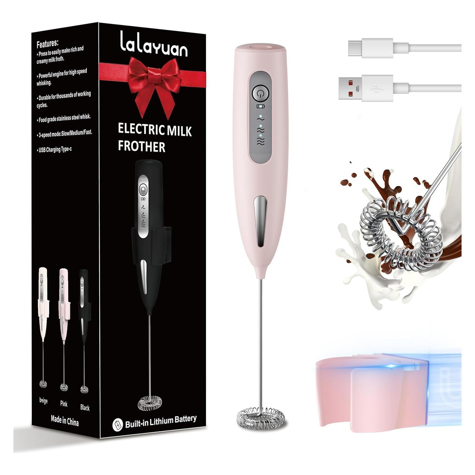 Espumador de Leche Eléctrico HEAMANTOL Rosa 3 Velocidades