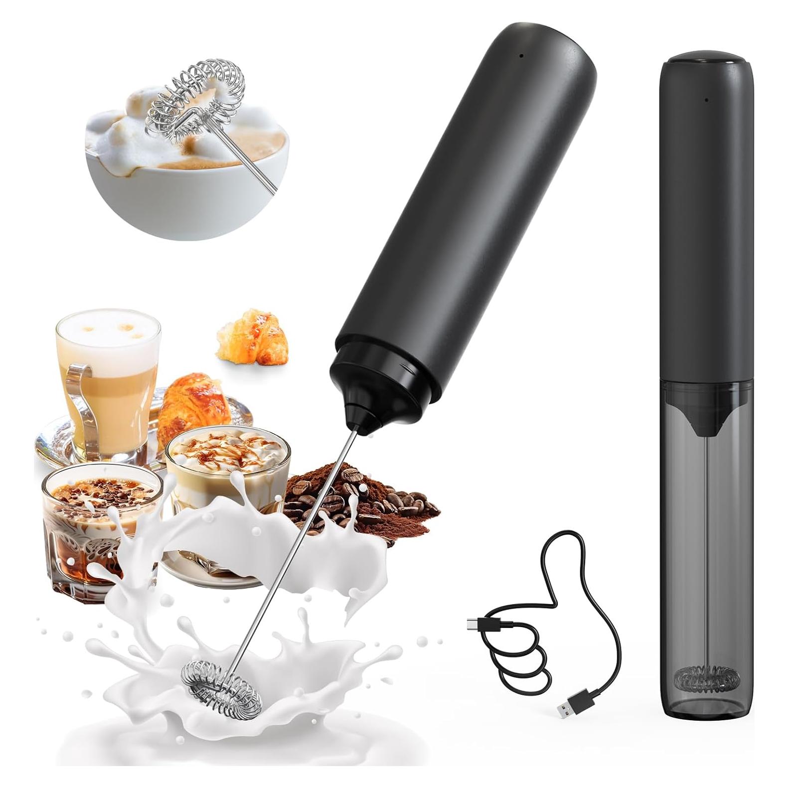 Espumador de Leche Recargable BONACHEF con Tapa, Negro