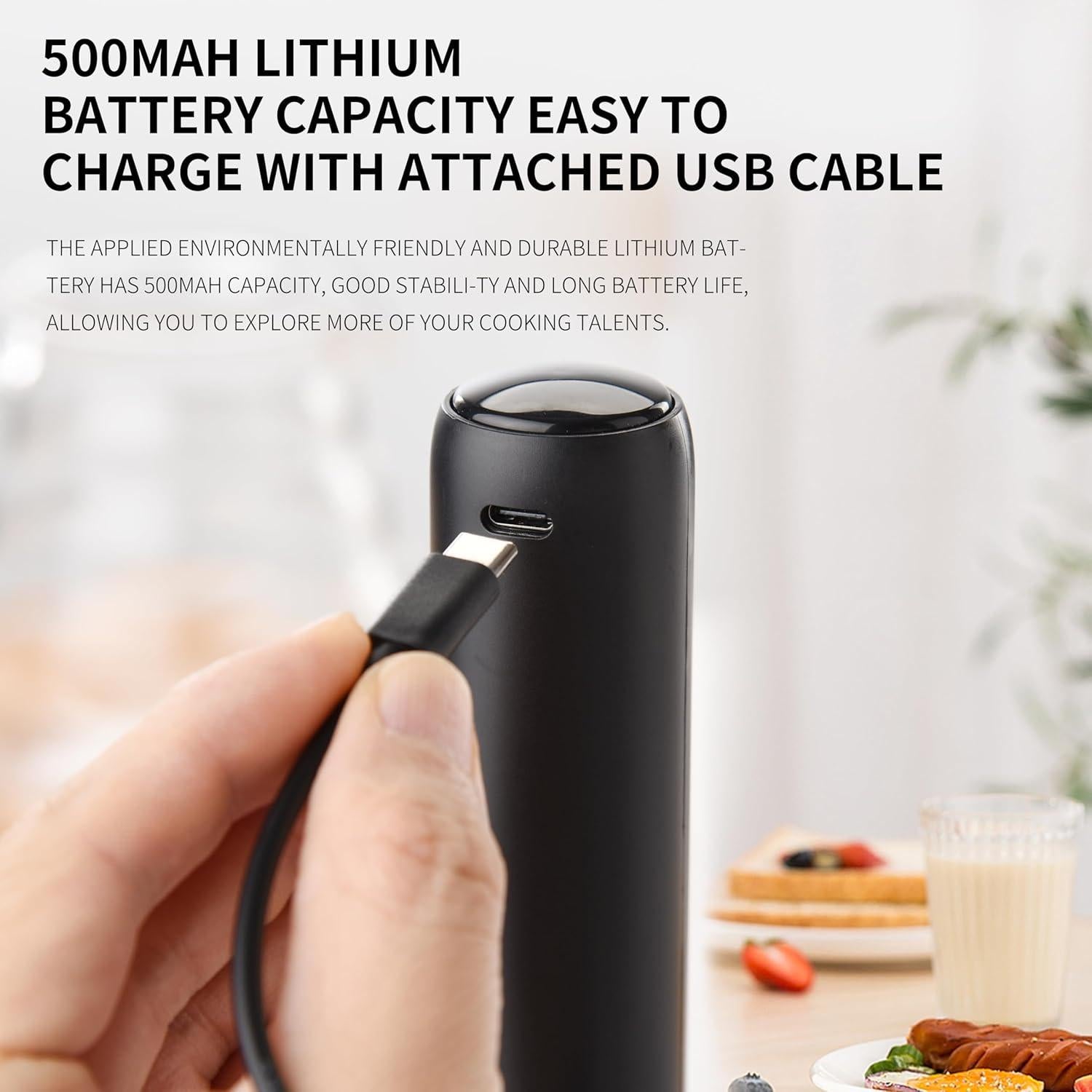 Espumador de Leche Recargable BONACHEF con Tapa, Negro