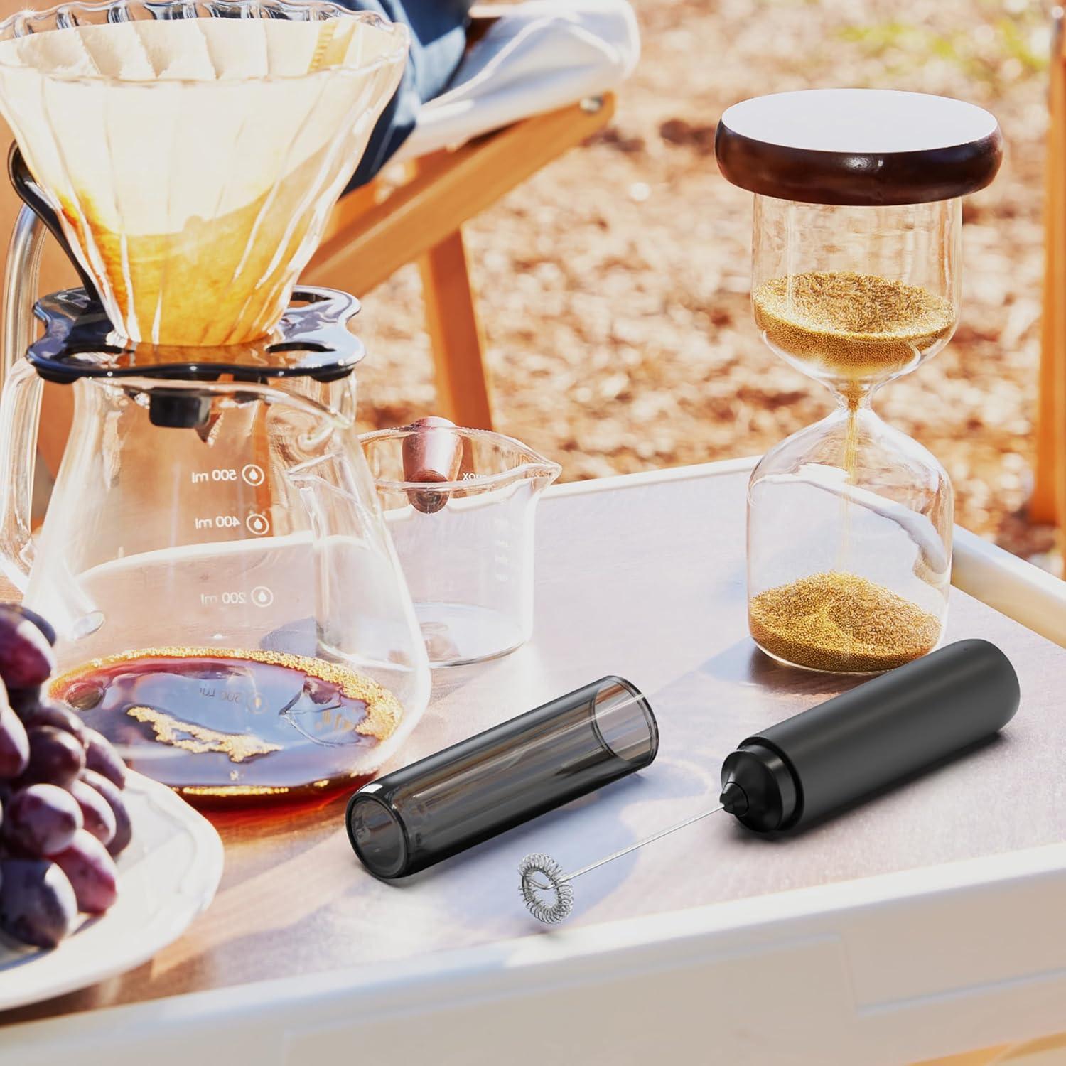 Espumador de Leche Recargable BONACHEF con Tapa, Negro