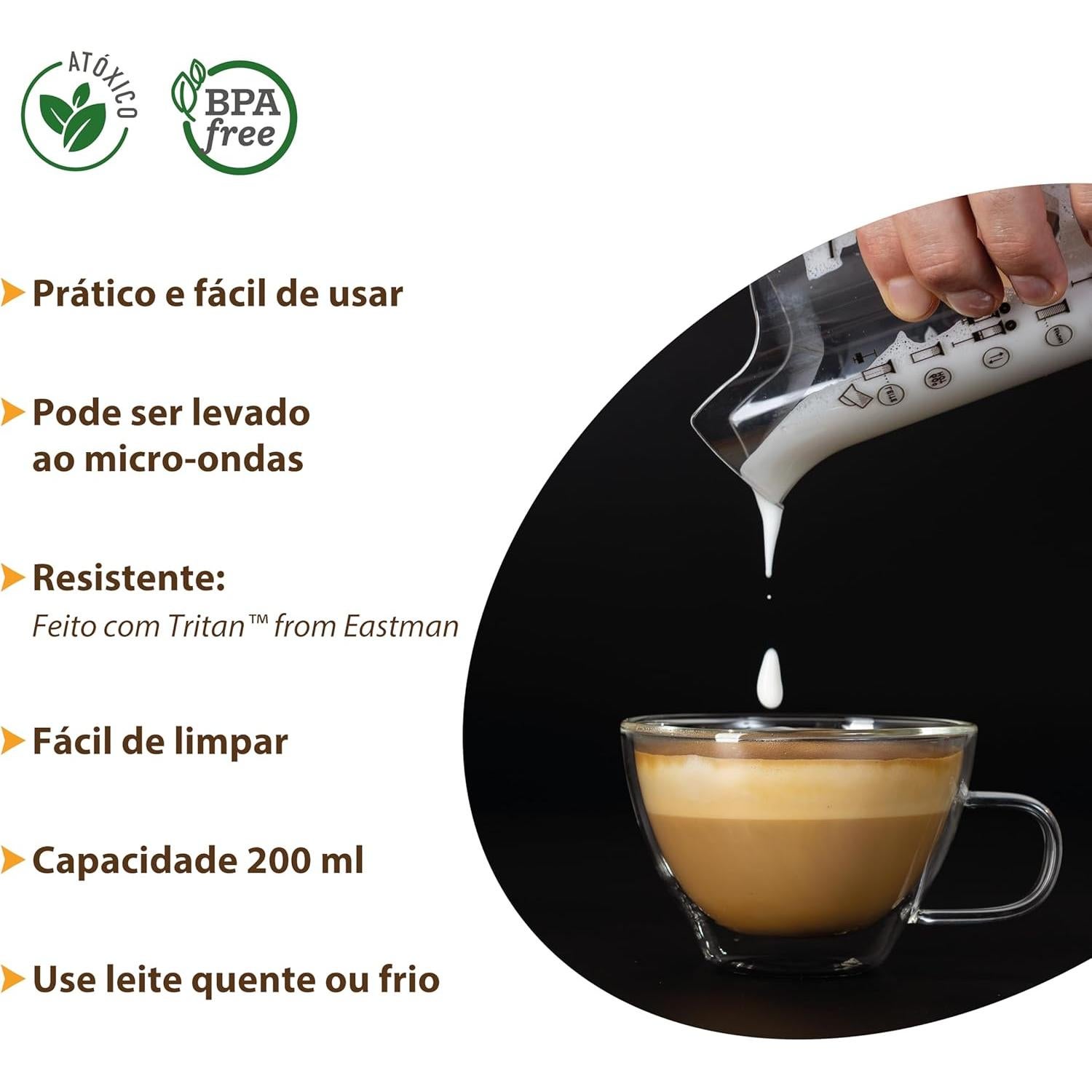 Espumador de Leche Manual Pressca 100 ml Negro - Sin BPA