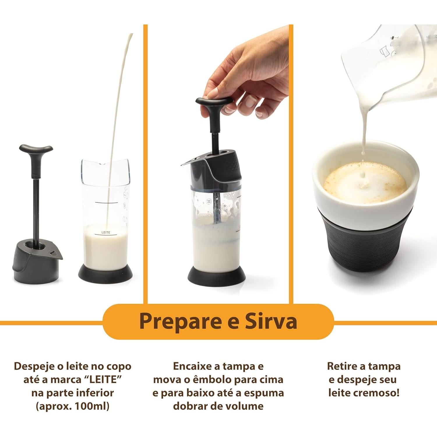 Espumador de Leche Manual Pressca 100 ml Negro - Sin BPA
