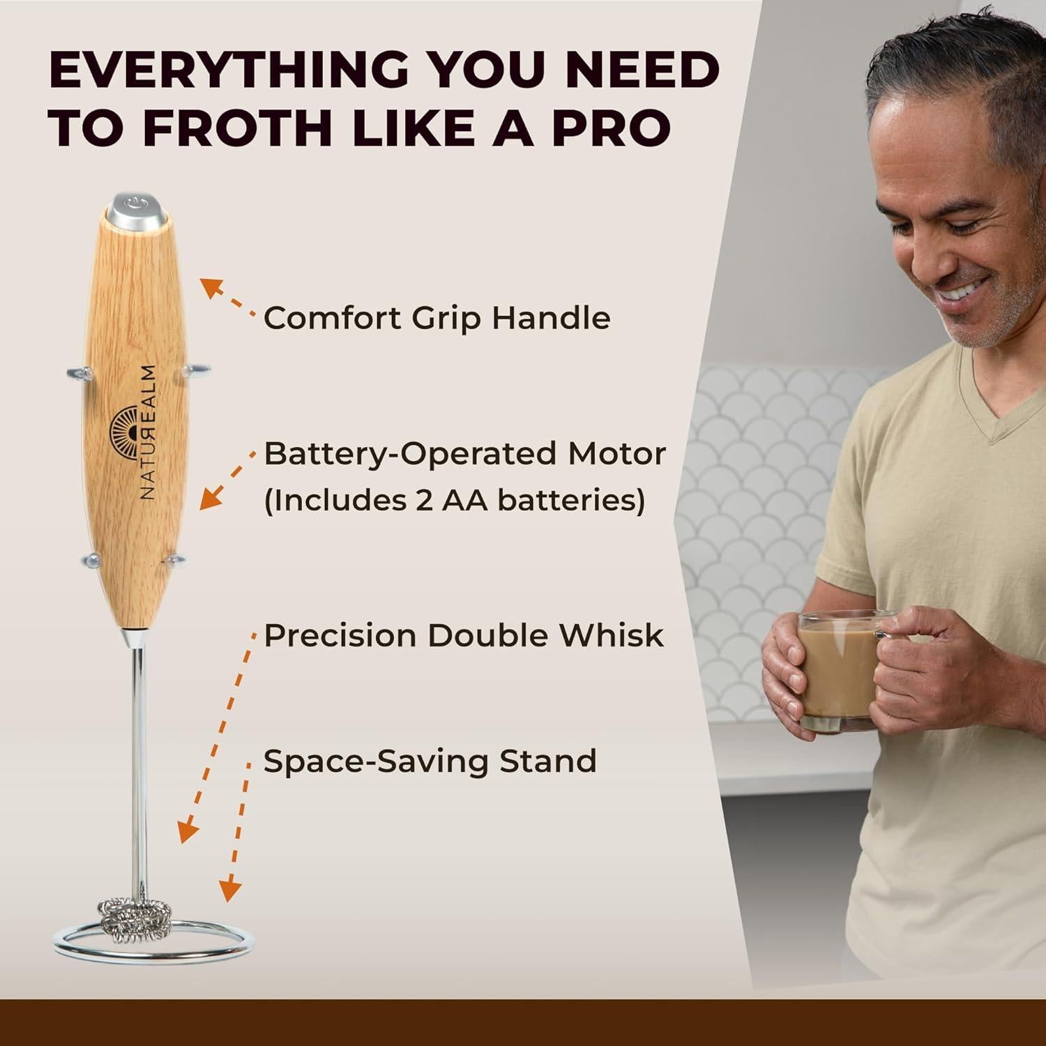 Batidor de Café Naturealm Eléctrico Portátil con Soporte