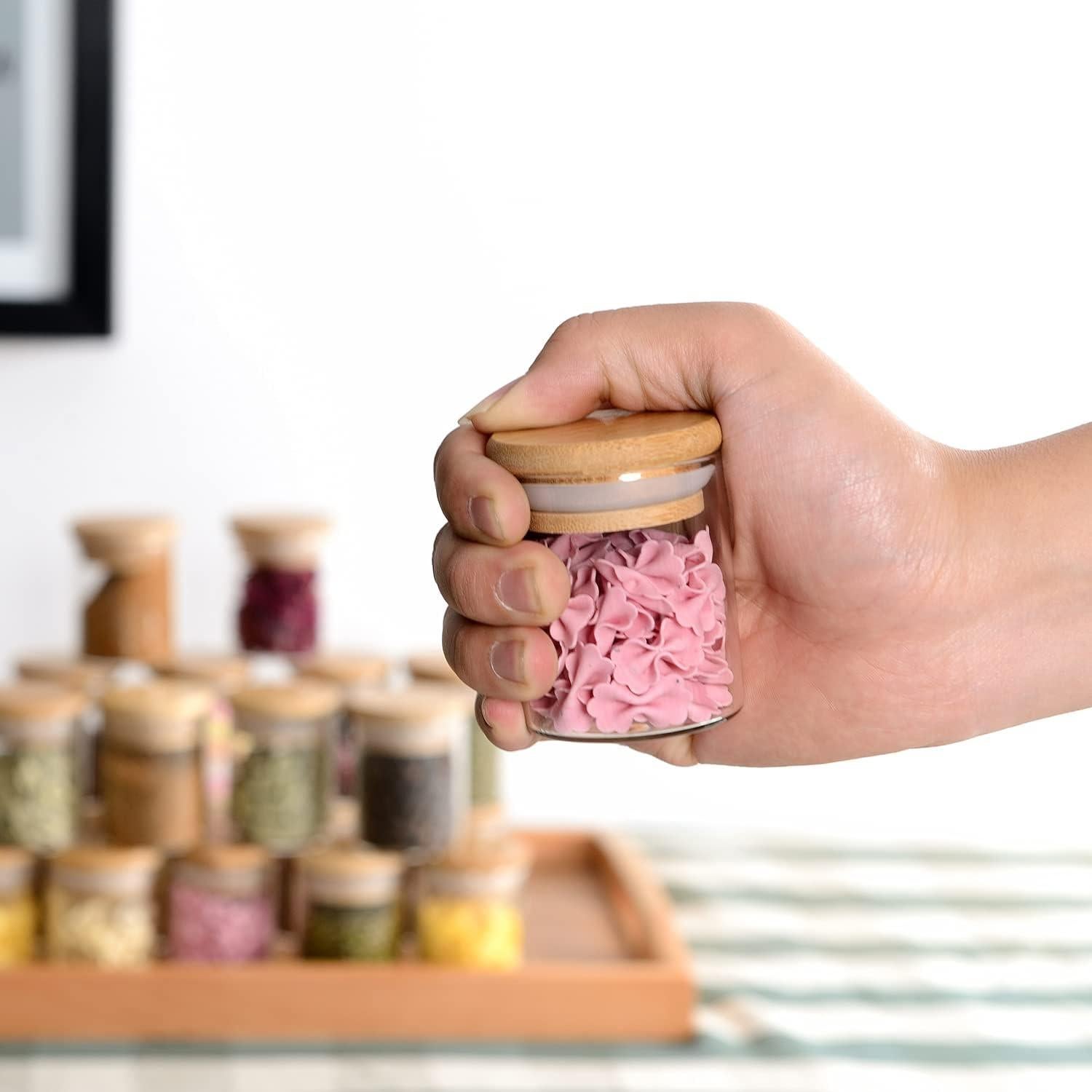 20 Tarros de Especias de Vidrio ZPGXLRZ con Tapas de Bambú 73ml