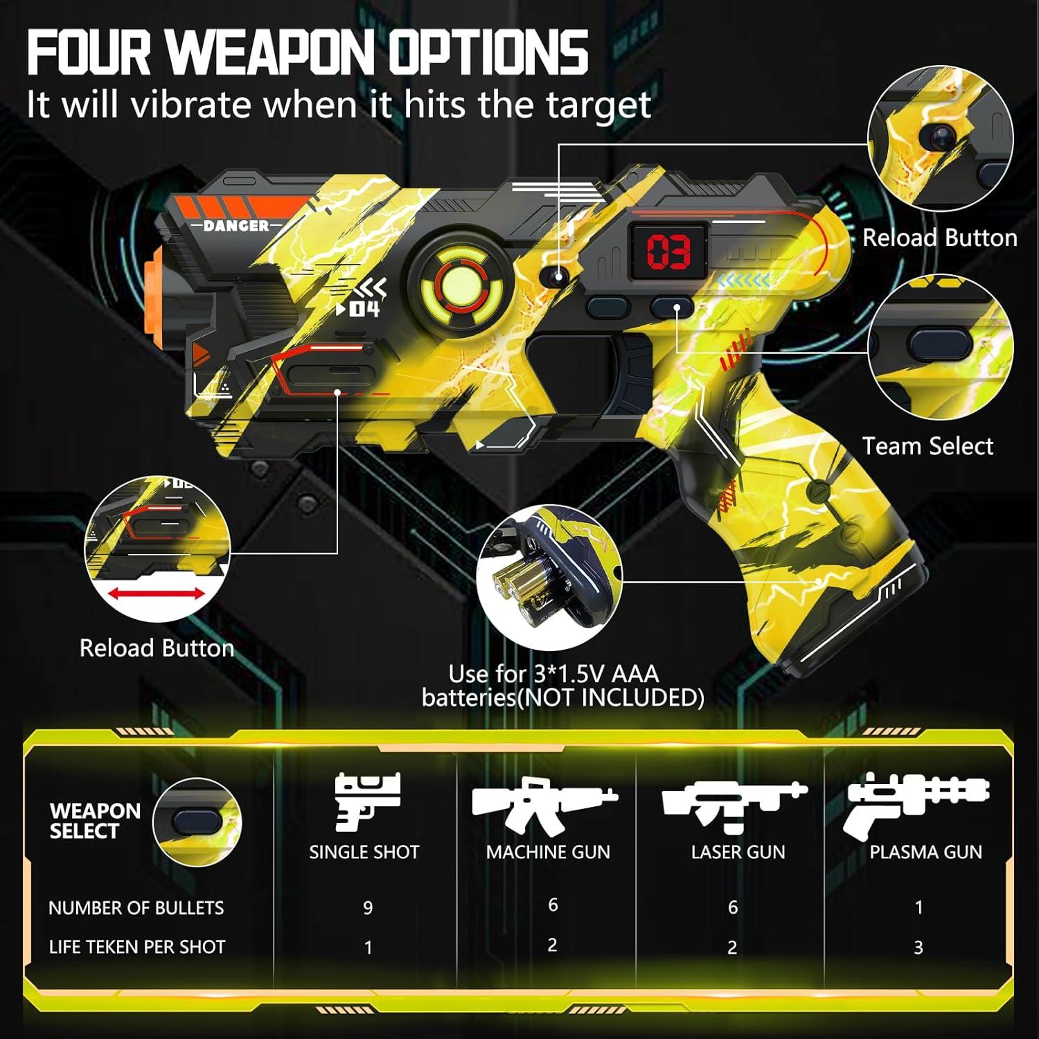 Set de 4 Pistolas Laser Tag OSALON con Chalecos LED