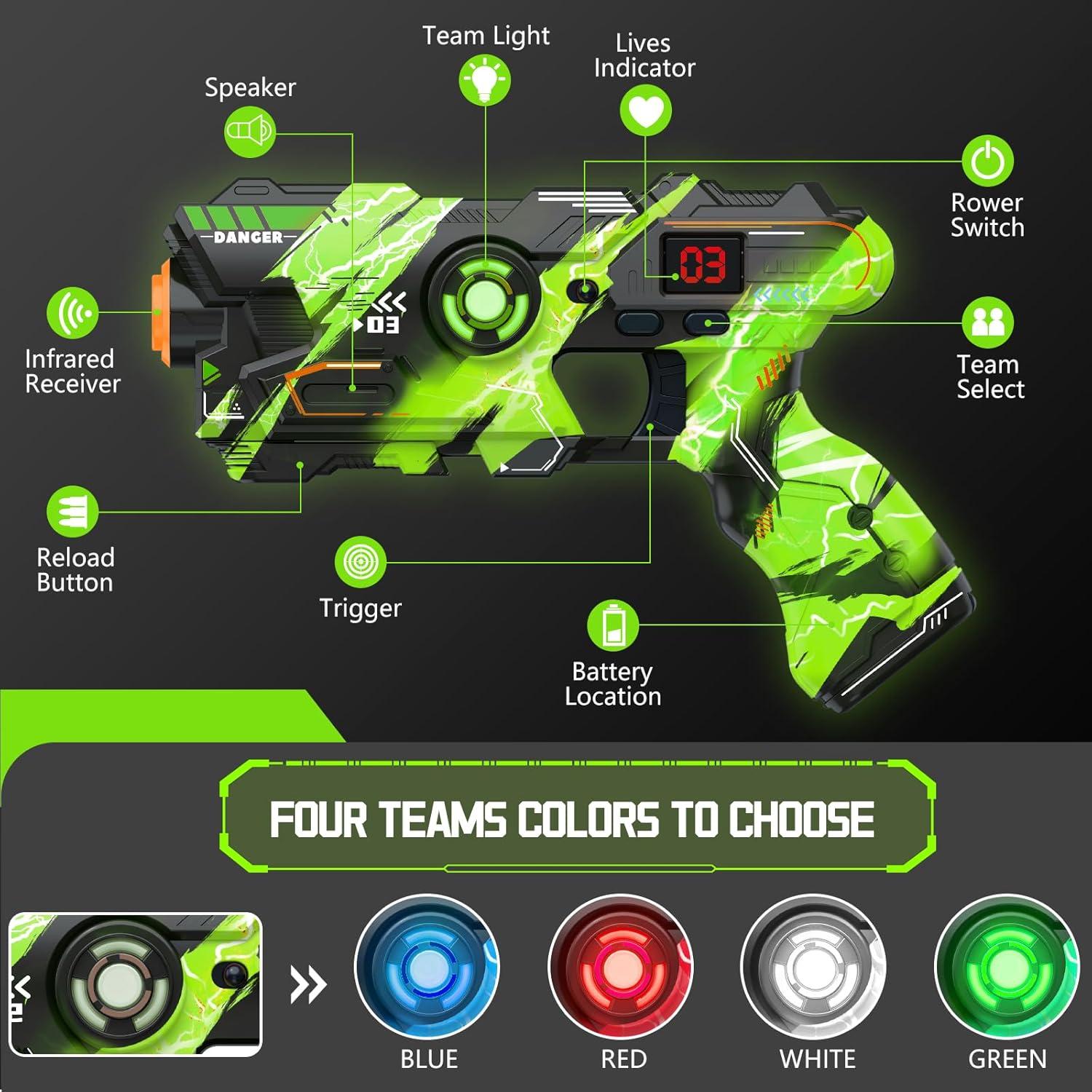 Set de 4 Pistolas Laser Tag OSALON con Chalecos LED