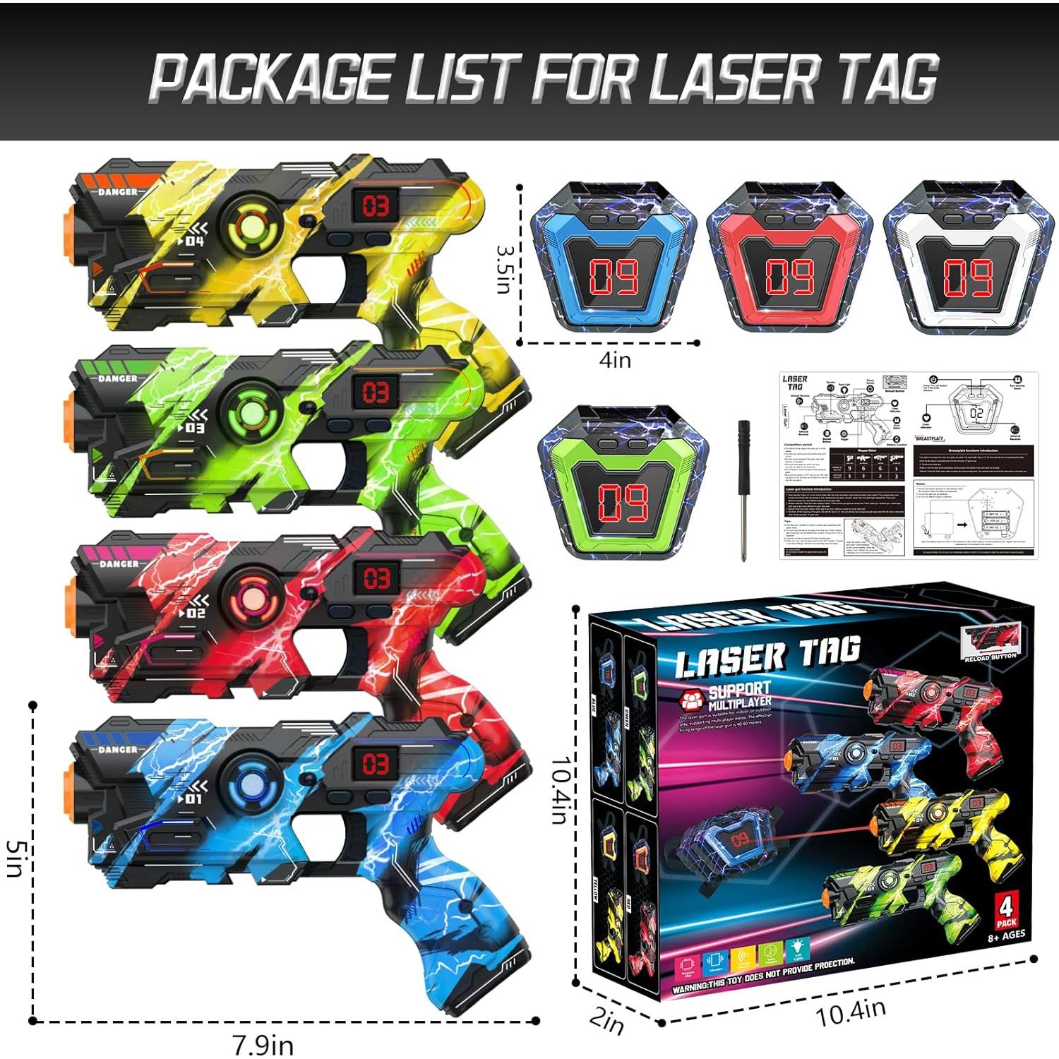 Set de 4 Pistolas Laser Tag OSALON con Chalecos LED