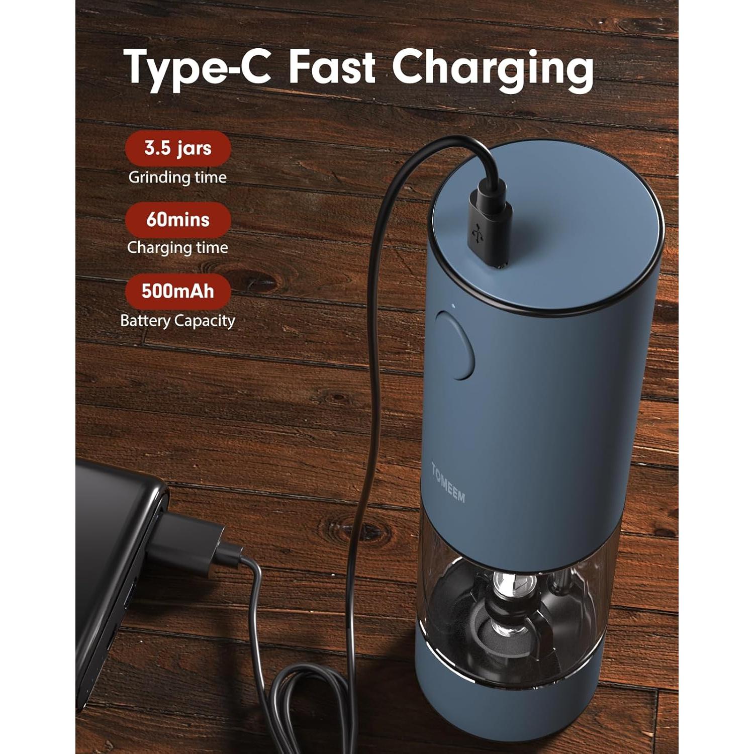 Molinillos Eléctricos de Sal y Pimienta TOMEEM Acero Inoxidable Azul