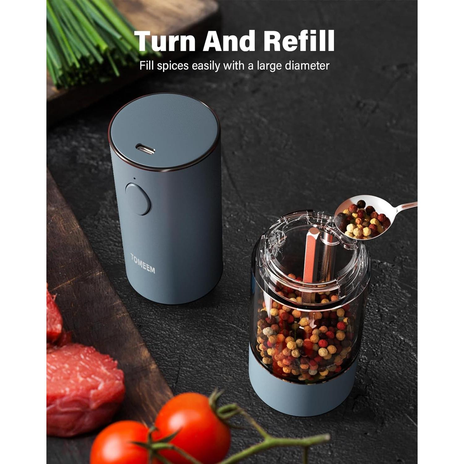 Molinillos Eléctricos de Sal y Pimienta TOMEEM Acero Inoxidable Azul