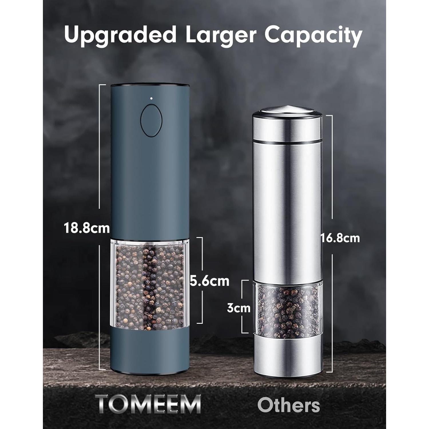 Molinillos Eléctricos de Sal y Pimienta TOMEEM Acero Inoxidable Azul
