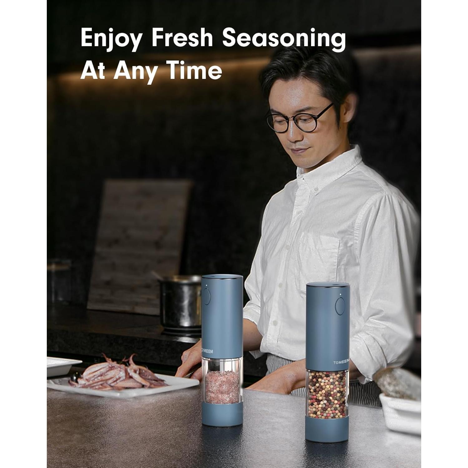 Molinillos Eléctricos de Sal y Pimienta TOMEEM Acero Inoxidable Azul