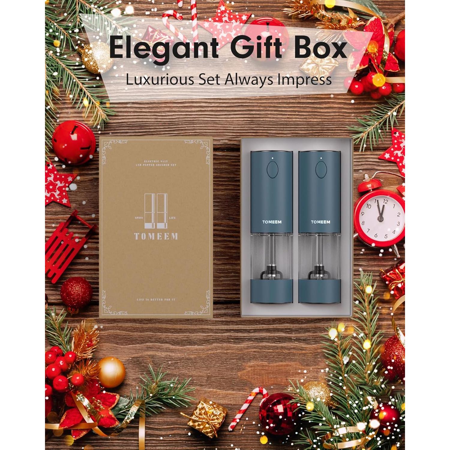 Molinillos Eléctricos de Sal y Pimienta TOMEEM Acero Inoxidable Azul