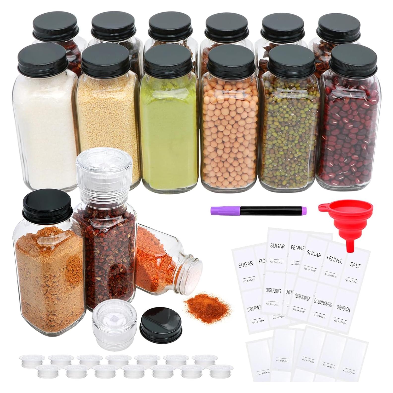 Juego de 15 Jarras de Especias de Vidrio 8oz con Tapas Metálicas