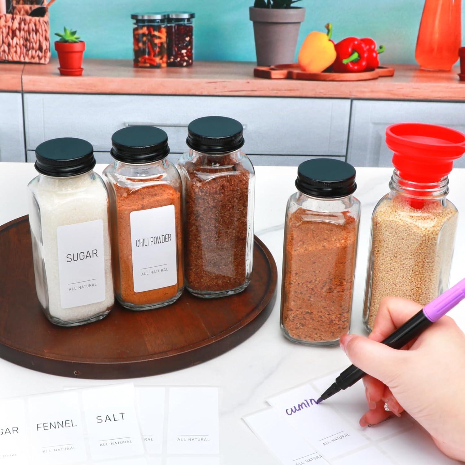 Juego de 15 Jarras de Especias de Vidrio 8oz con Tapas Metálicas
